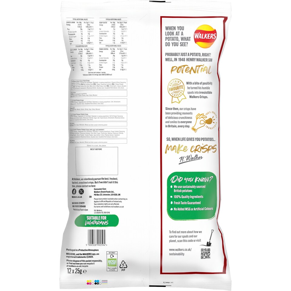 image 1 of Walkers Classic Variety Multipack Crisps 12x25g