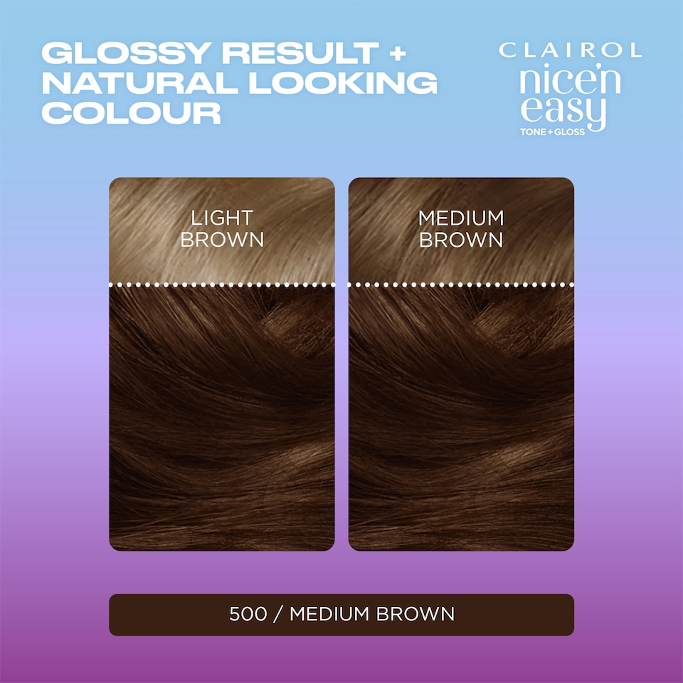 image 1 of CLAIROL NICE'N EASY TONE+GLOSS SEMI PERMANENT HAIR DYE - 500/765 MEDIUM BROWN