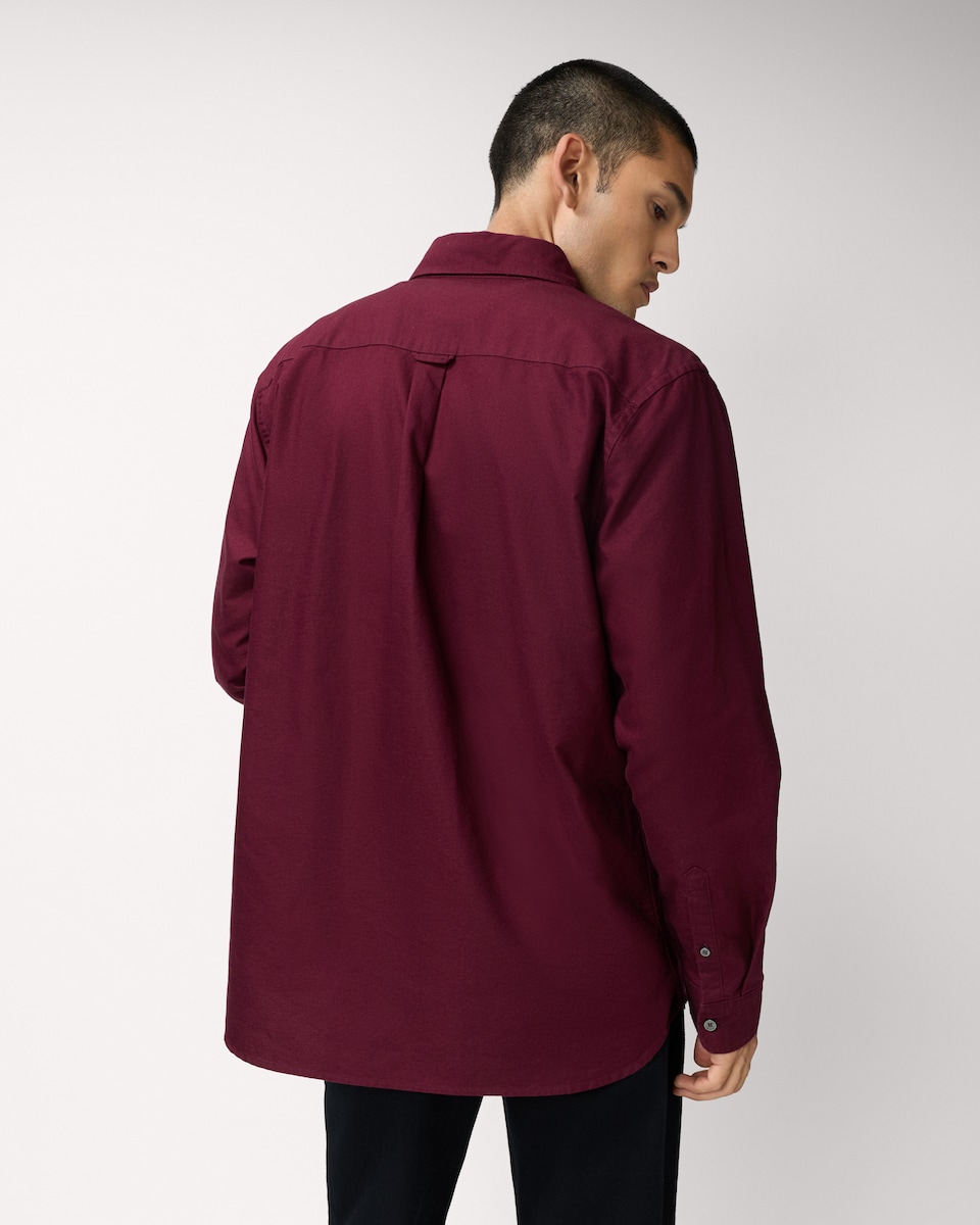 image 1 of F&F Pure Cotton Long Sleeved Oxford Shirt in Burgundy