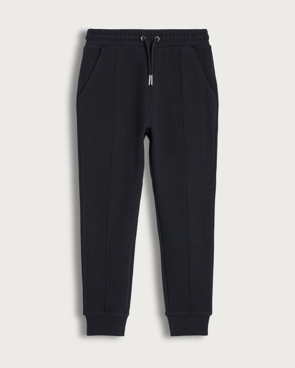image 1 of F&F Boys Cotton Blend Seam Detail Cuffed Drawstring Joggers in Navy