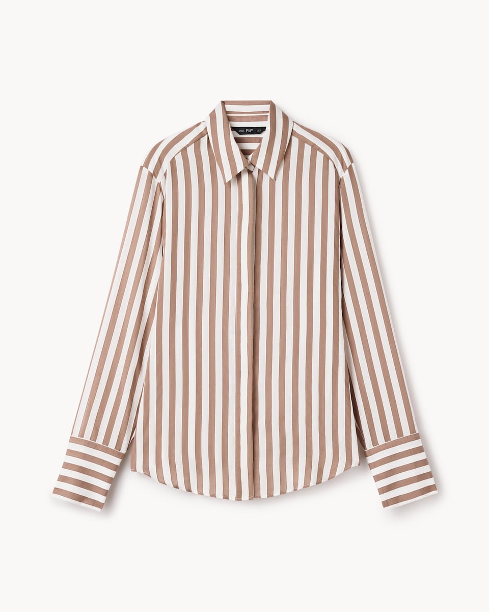 image 1 of F&F Striped Tie Waist Shirt in Multi Brown
