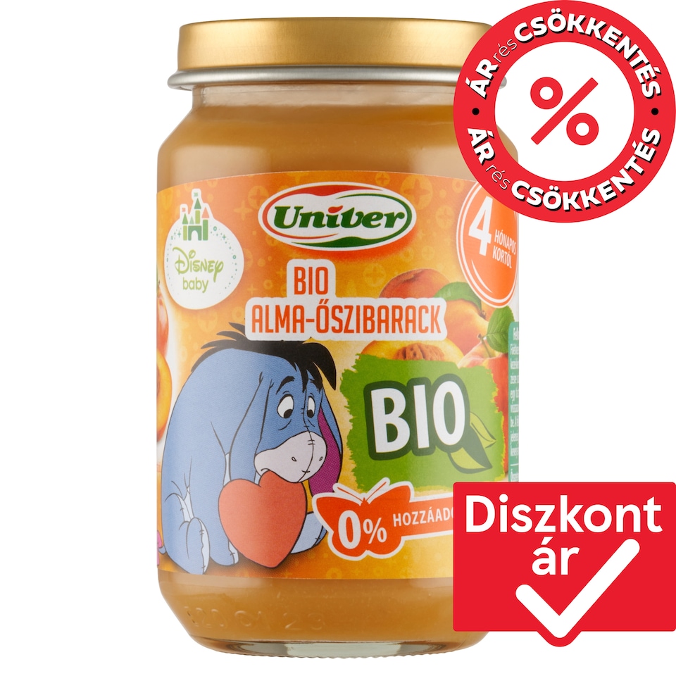 Univer Disney Baby bio alma-őszibarack bébidesszert 4 hónapos kortól 163 g 1. kép