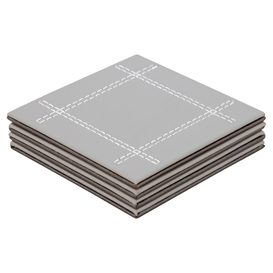 F&F Home Faux Leather Silver/Grey Coaster 4 Pack