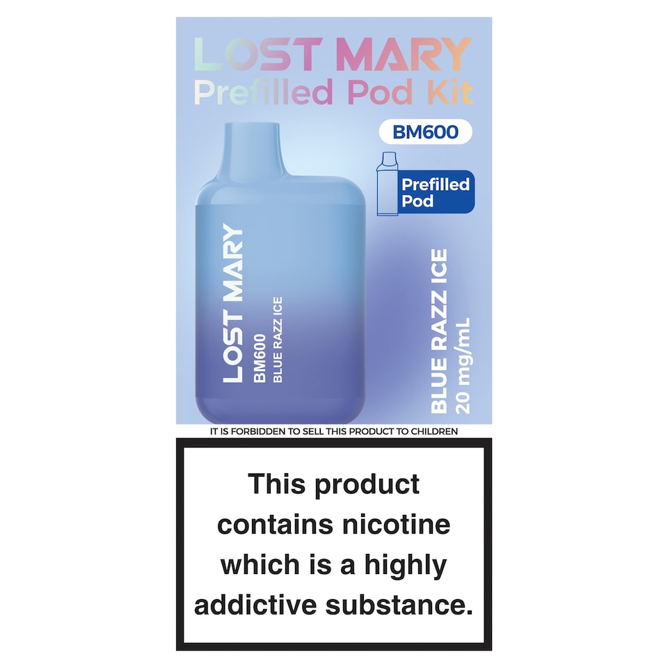 Lost Mary BM600 Refillable Kit Blue Razz Ice 20mg/ml 2ml