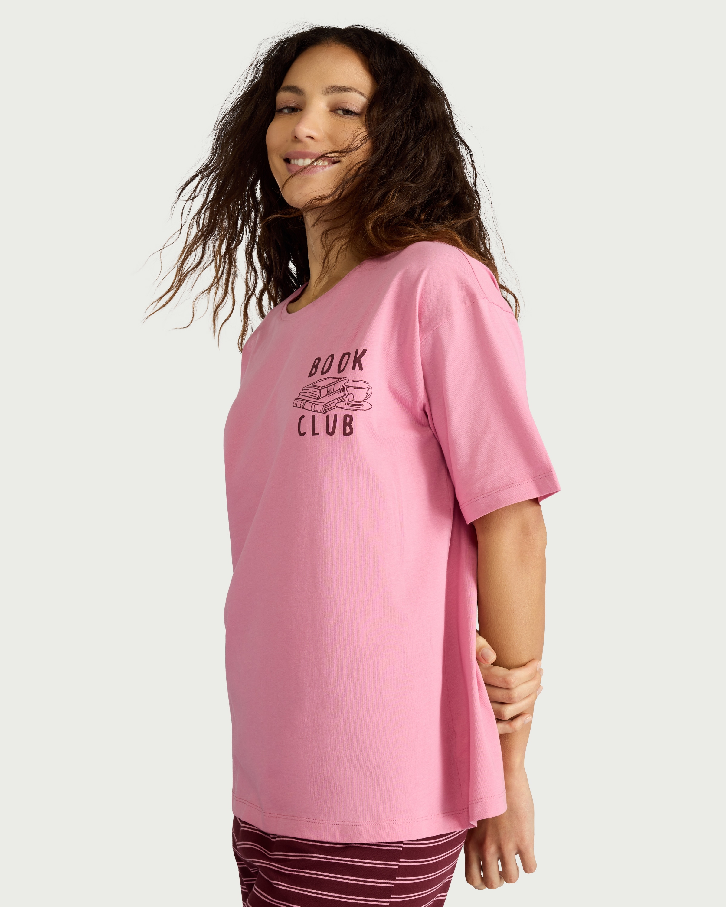 F&F Pure Cotton Book Club Pyjama T-Shirt in Pink