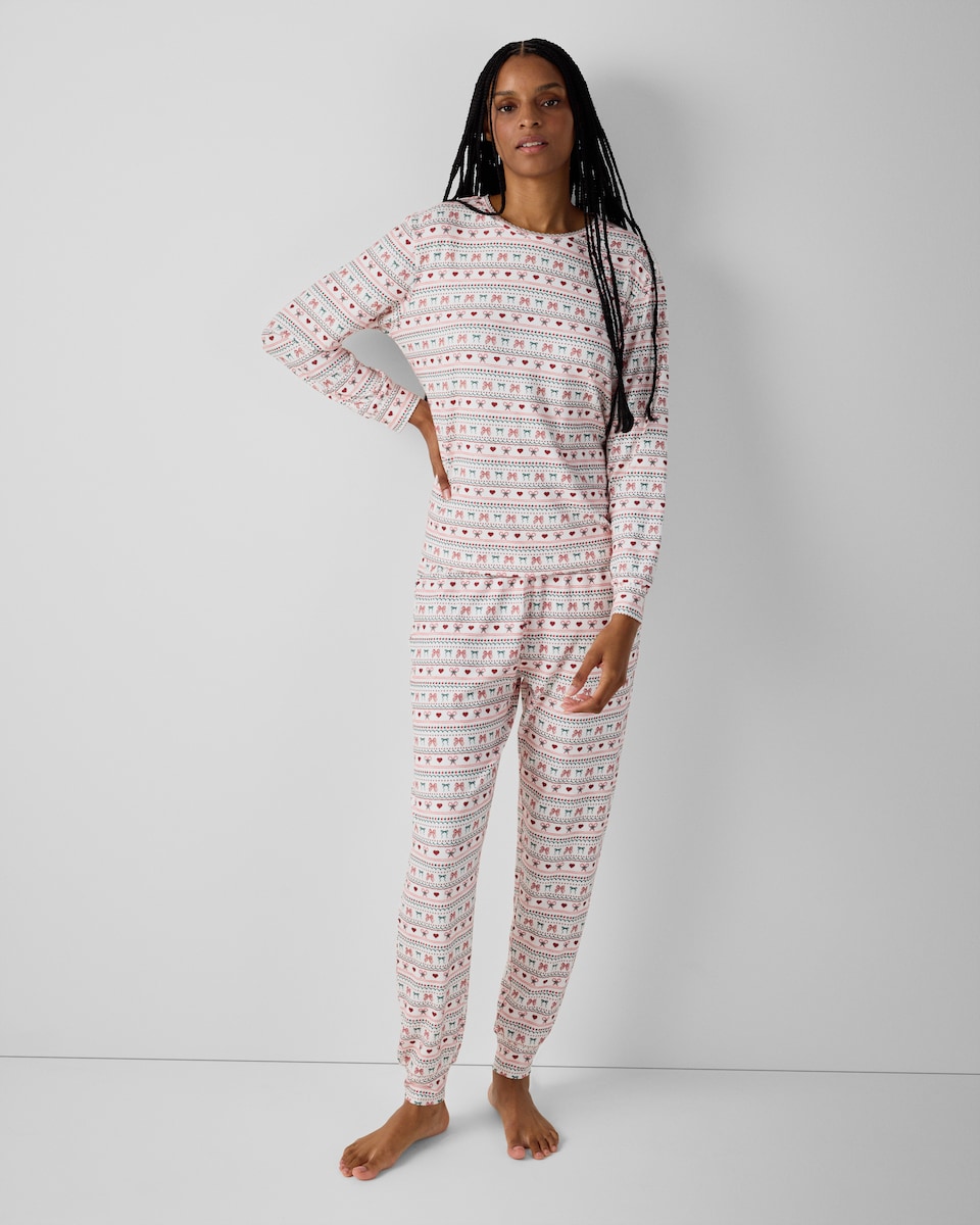 image 1 of F&F Brushed Fair Isle Pyjama Set in Multi White