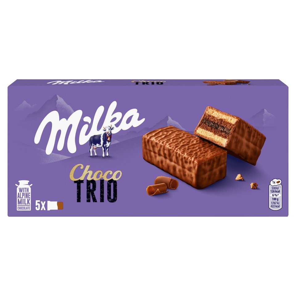 Milka Choco Trio Kakaós Krémmel Töltött Piskóta Tejcsokoládéval Mártva 5 X 30 G (150 G)