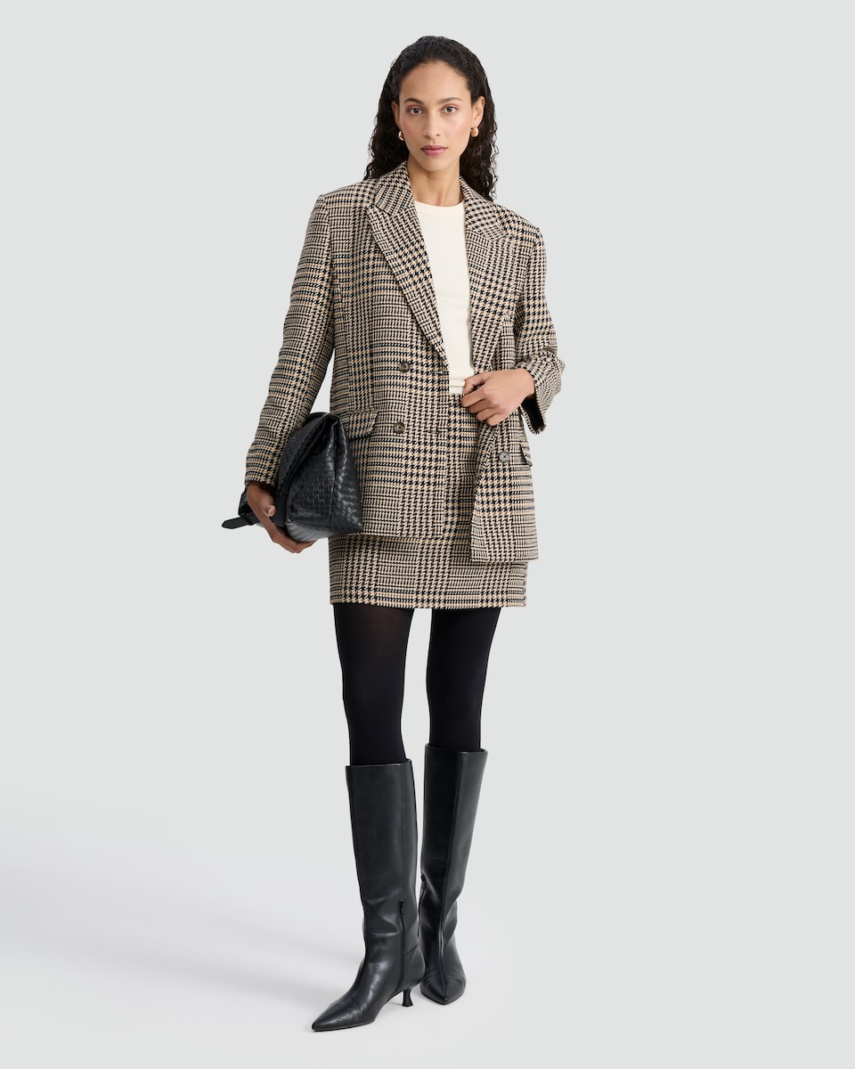 image 1 of The F&F Edit Houndstooth Print Double Breasted Blazer in Brown