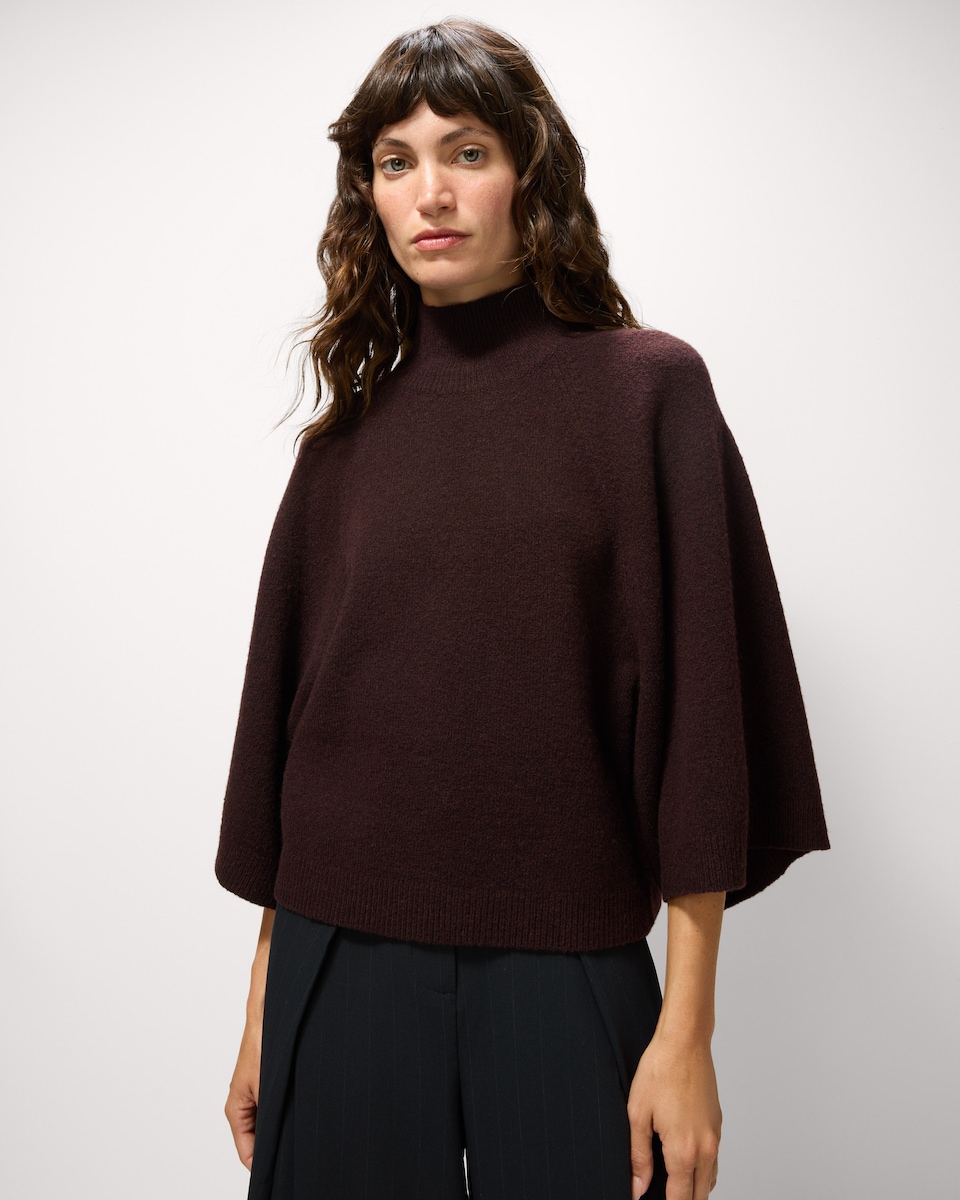 image 1 of F&F Turtle Neck Wide Sleeve Jumper in Burgundy