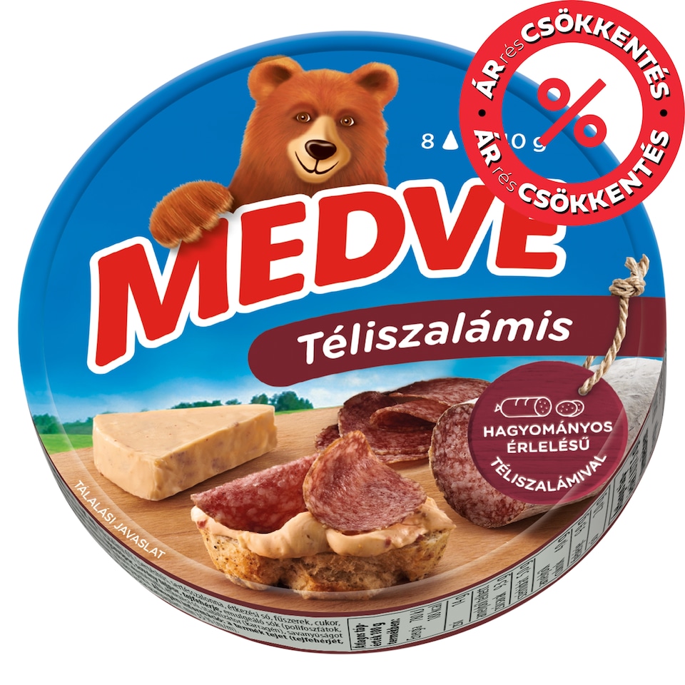 Medve téliszalámis kenhető, félzsíros ömlesztett sajt 8 x 17,5 g (140 g)