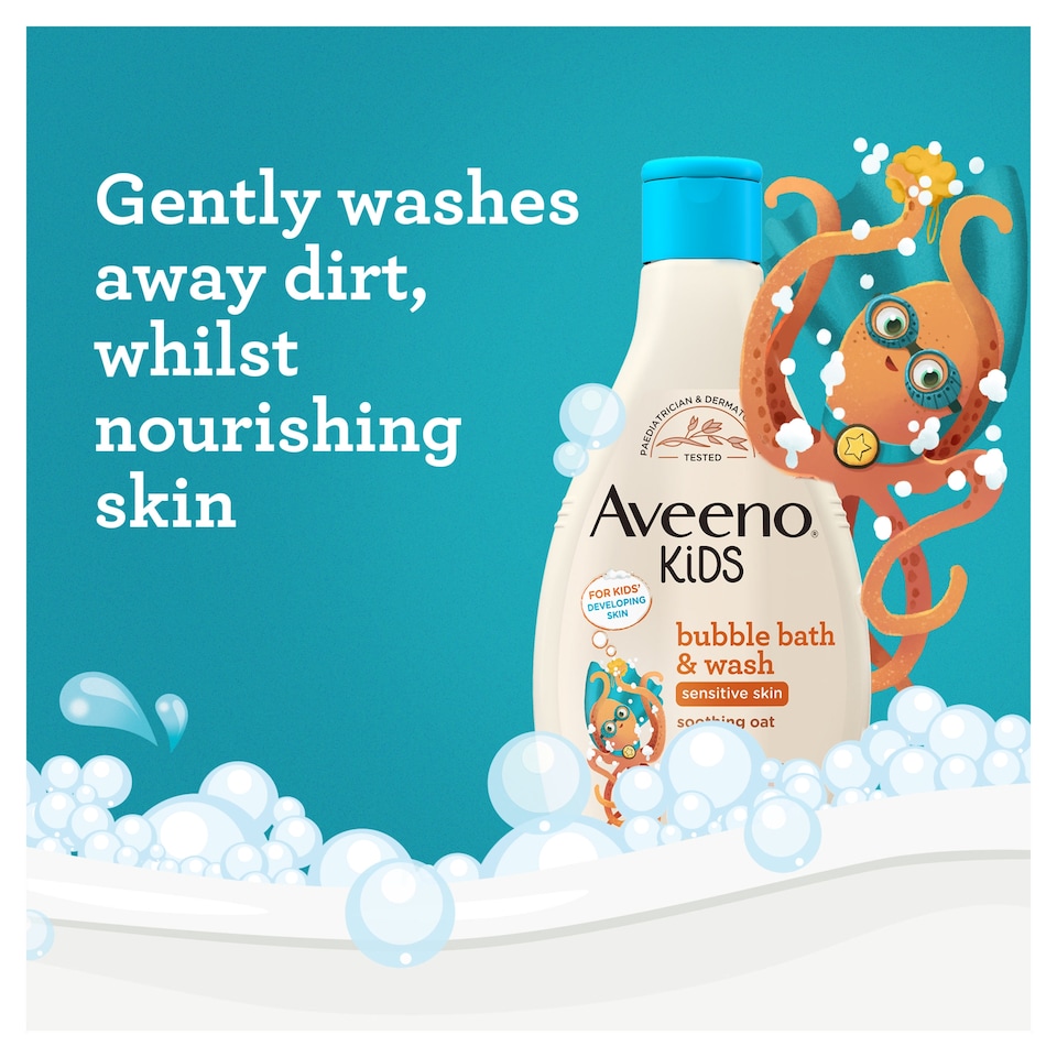 image 1 of Aveeno Kids Bubble Bath and Wash with Soothing Oat Extract 250ml