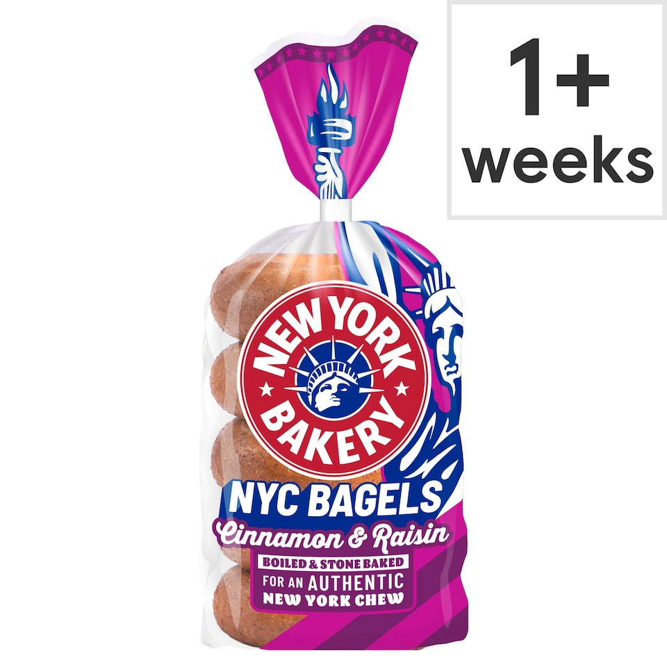 image 1 of New York Bakery Co Cinnamon & Raisin Bagels 5 Pack