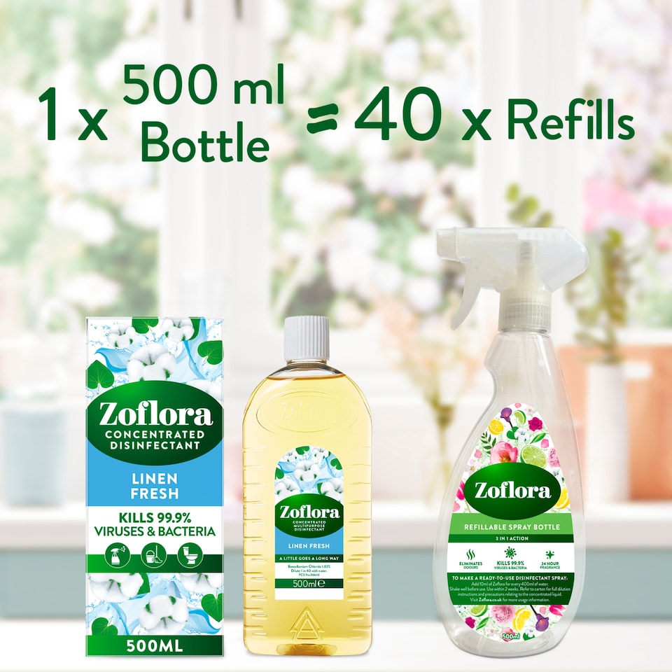 image 1 of Zoflora Concentrated Multipurpose Disinfectant - Linen Fresh 500ml
