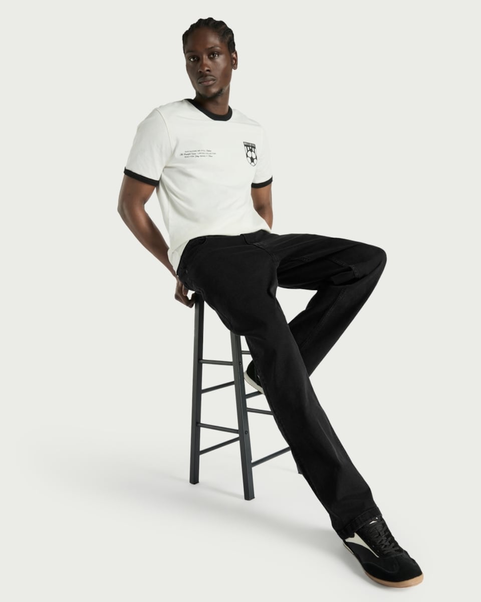 image 1 of F&F Cotton Rich Relaxed Leg Jeans in Black