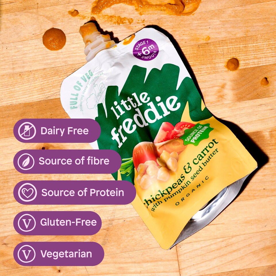 image 1 of Little Freddie Organic Carrot, Chickpea & Tomato Baby Food 6m+ 100g