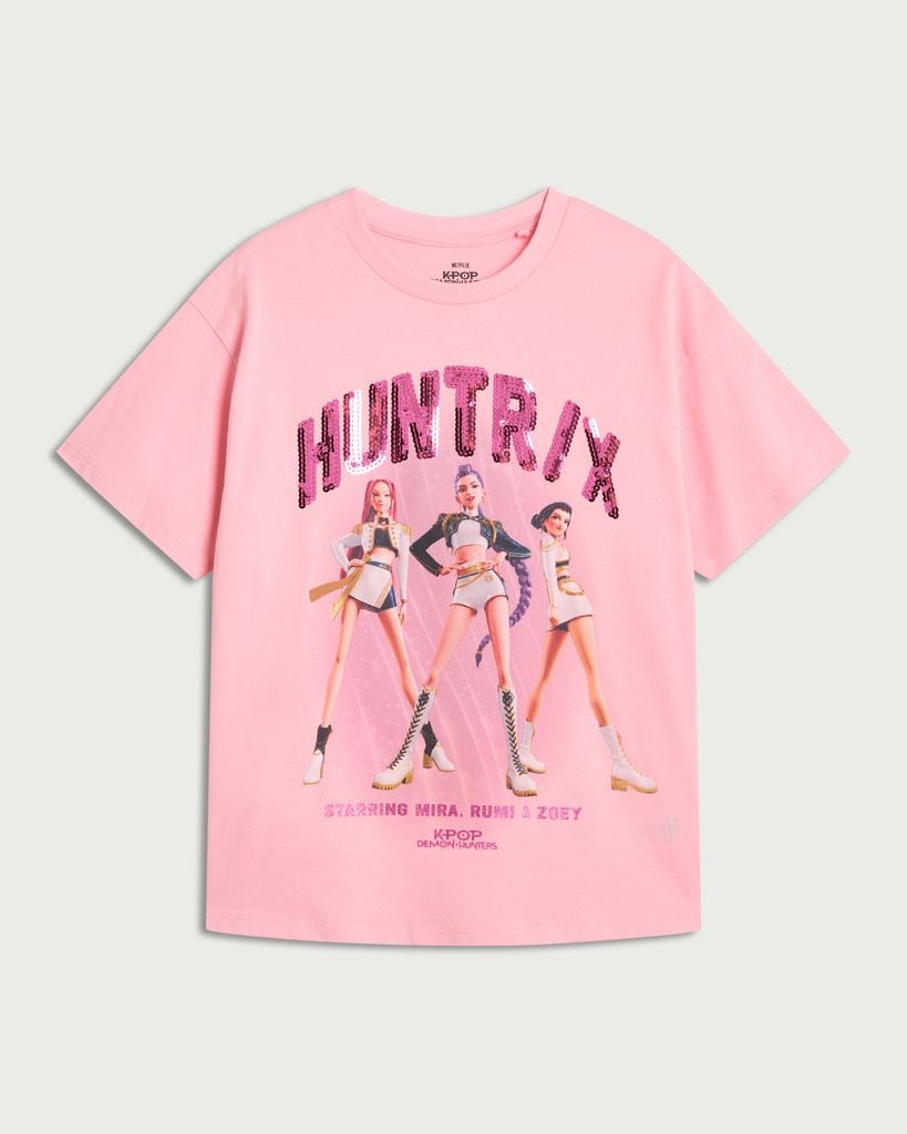 K-Pop Demon Hunters Pure Cotton Huntrix T-Shirt in Pink - Tesco