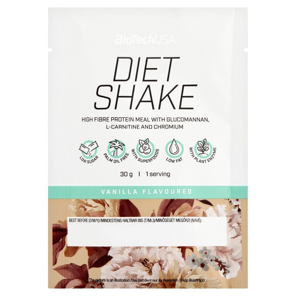BioTechUSA Diet Shake vanília ízű tejsavófehérje italpor 30 g  1. kép