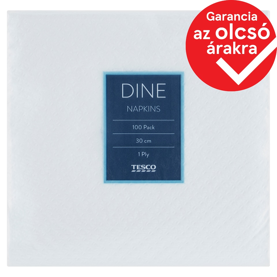 Tesco Dine fehér szalvéta 1 rétegű 30 cm x 30 cm 100 db