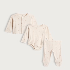 F&F Baby 3-Pack Cotton Rich Teddy Print Set in Neutral