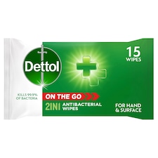 Dettol 2 In 1 Antibacterial Hands & Surface Wipes X15