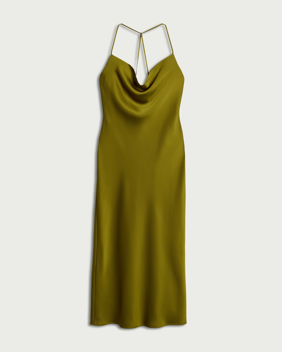 image 1 of F&F Satin Cowl Neck Midi Dress in Olive
