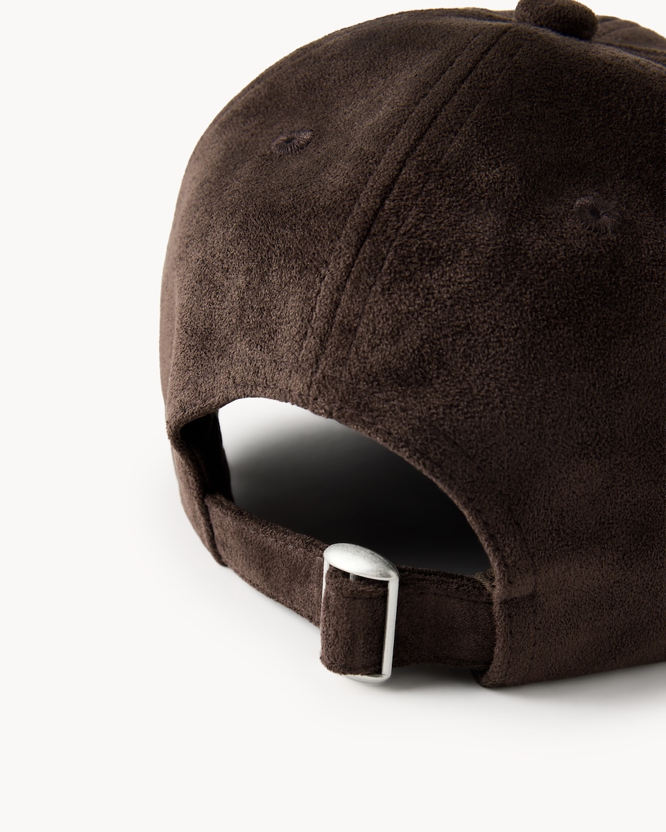 image 1 of F&F Faux Suede Embroidered Cap in Brown