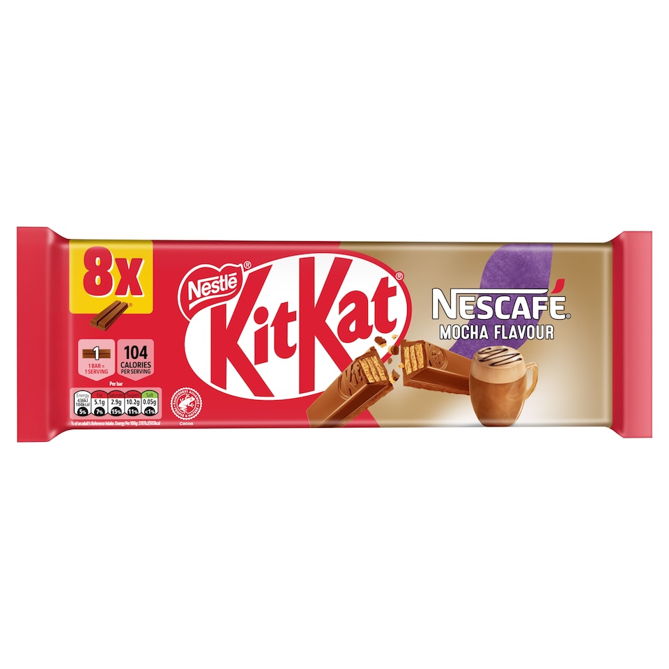 image 1 of KitKat 2 Finger Mocha Flavour Chocolate Biscuit Bars 8 Pack Multipack 165.6g