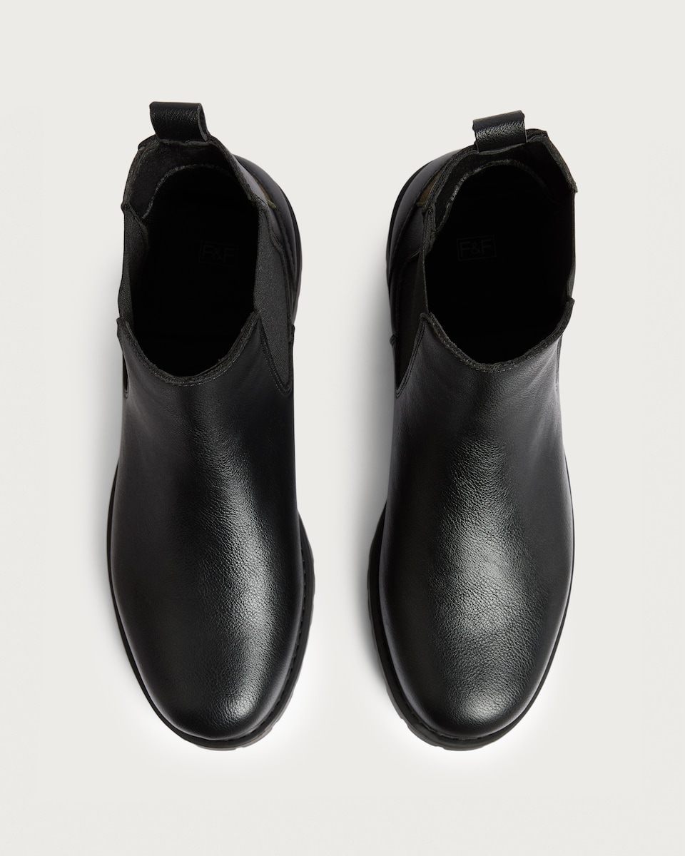 image 1 of F&F Faux Leather Chunky Sole Chelsea Boots in Black