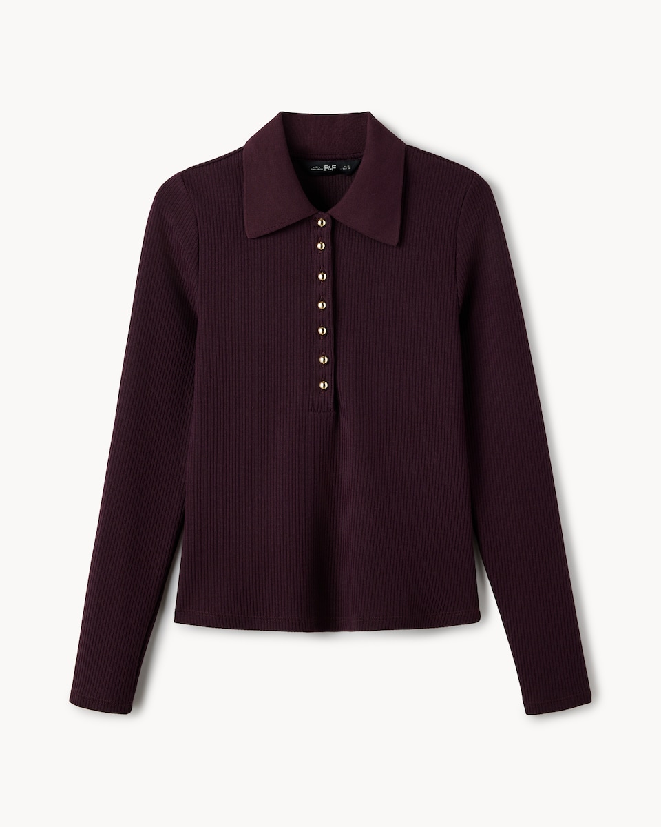 image 1 of F&F Ribbed Collared Top in Purple