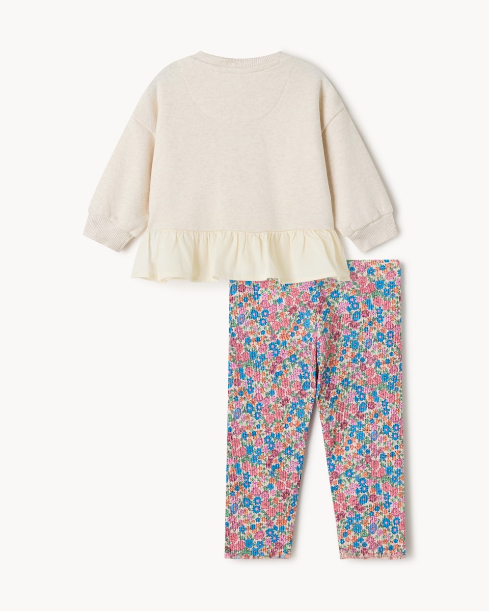 image 1 of F&F Baby Heart Peplum Sweatshirt and Floral Leggings Set in Stone