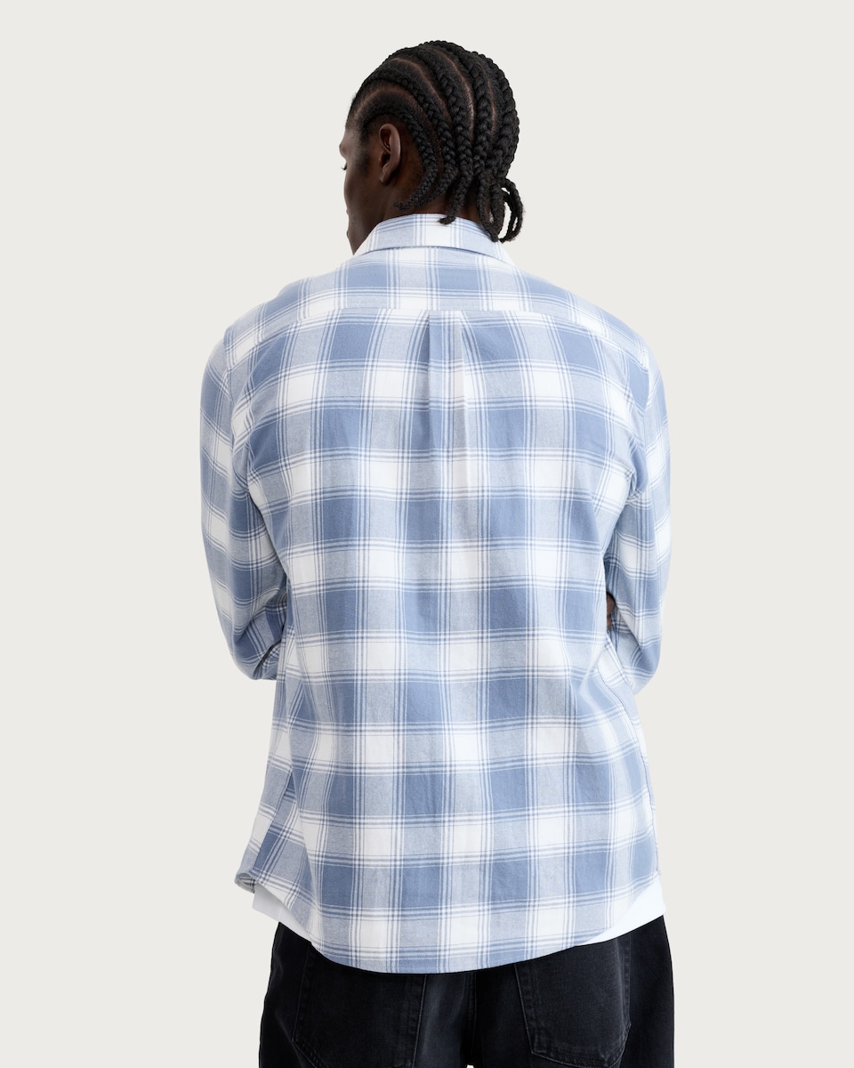 image 1 of F&F Pure Cotton Check Print Long Sleeved Shirt in Blue