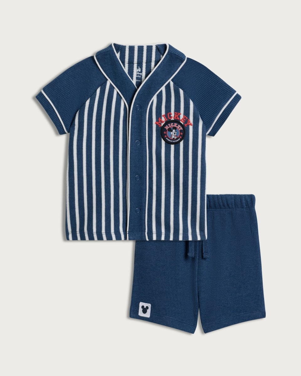 Disney Mickey Mouse 2-Piece Cotton Rich Short Sleeved Shirt and Shorts in Blue