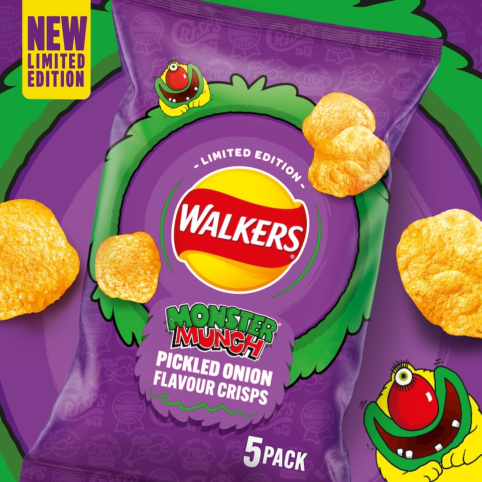 image 1 of Walkers Monster Munch Pickled Onion Multipack Crisps 5x24g