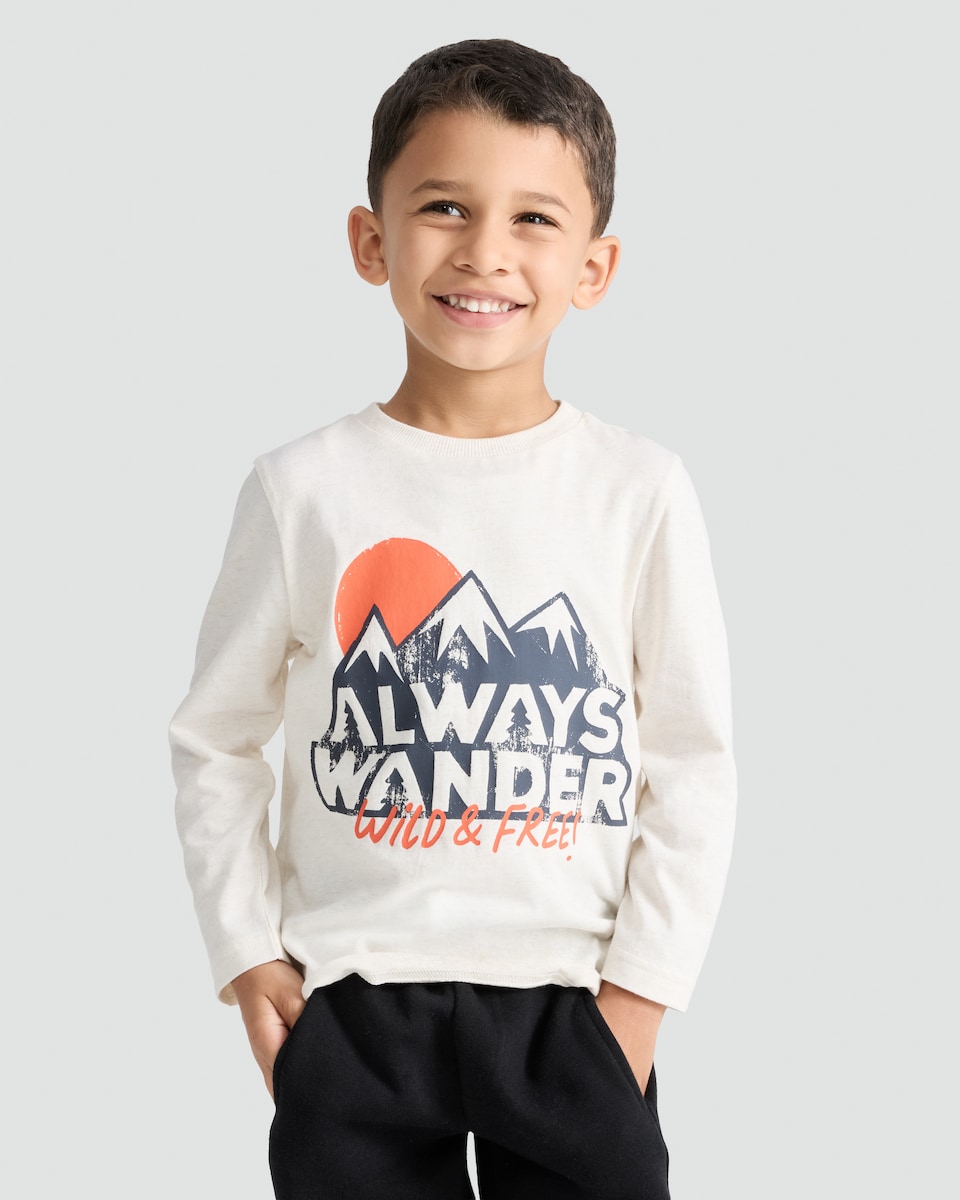 image 1 of F&F Boys Pure Cotton Always Wander Wild & Free Top in Cream
