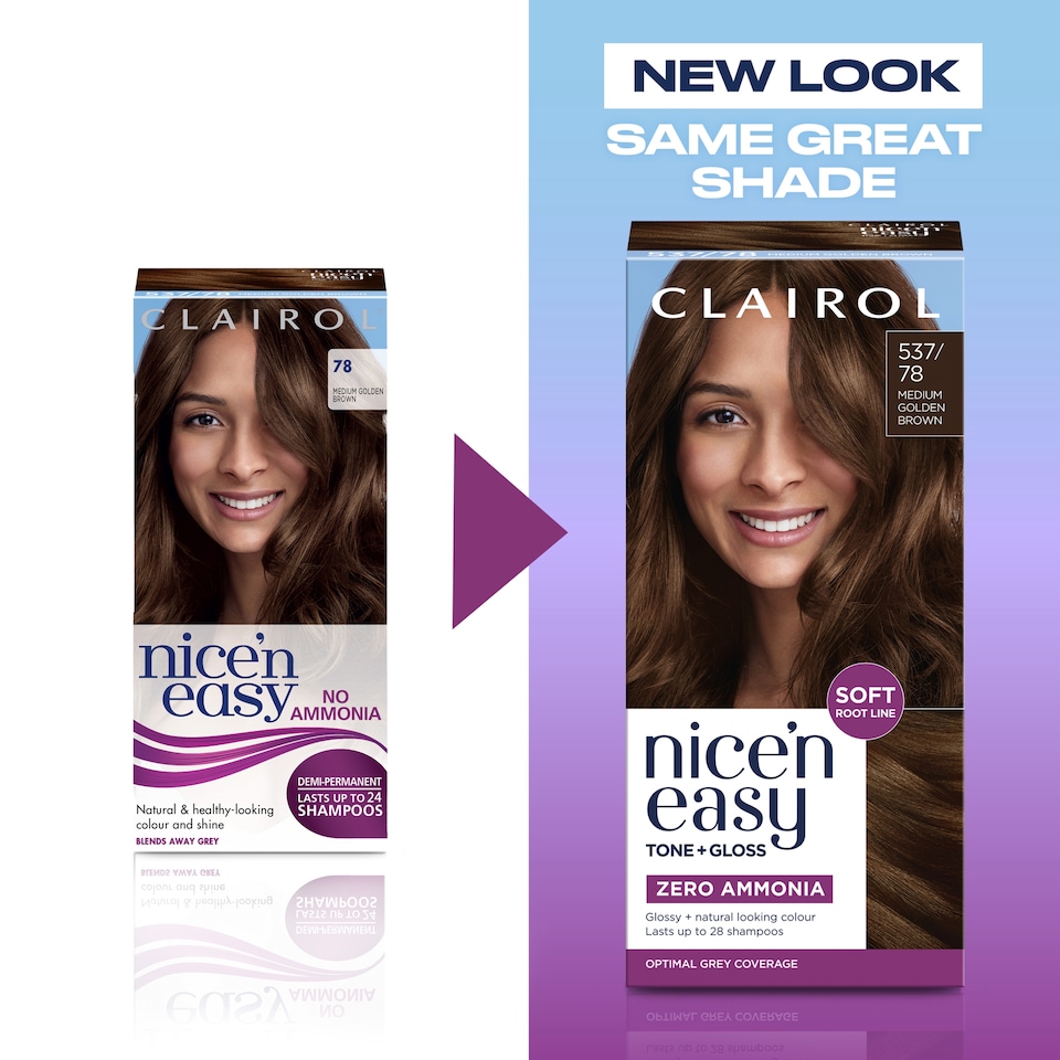 image 1 of CLAIROL NICE'N EASY TONE+GLOSS SEMI PERMANENT HAIR DYE - 537/78 MEDIUM GOLDEN BROWN