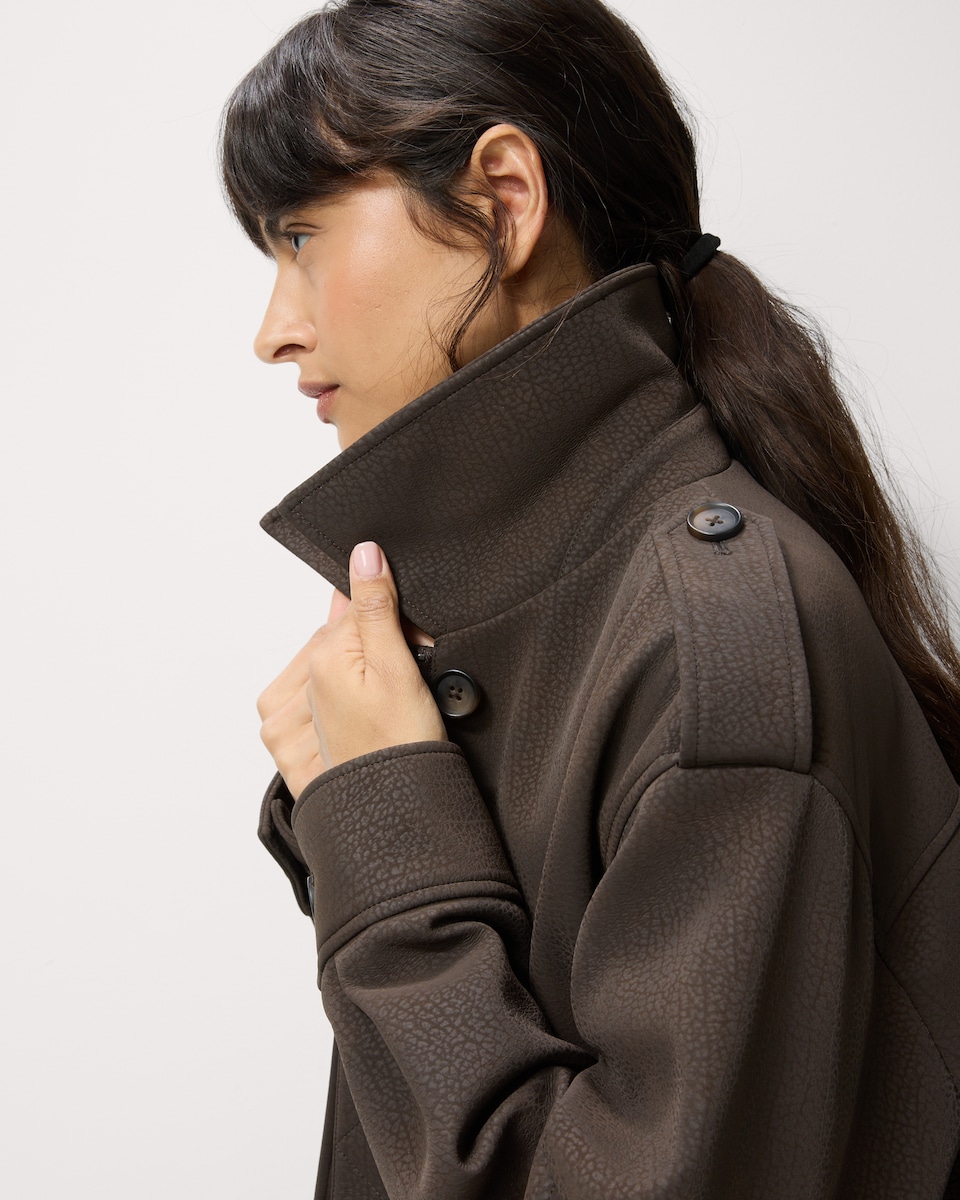 image 1 of F&F Faux Fur Collared Jacket in Brown