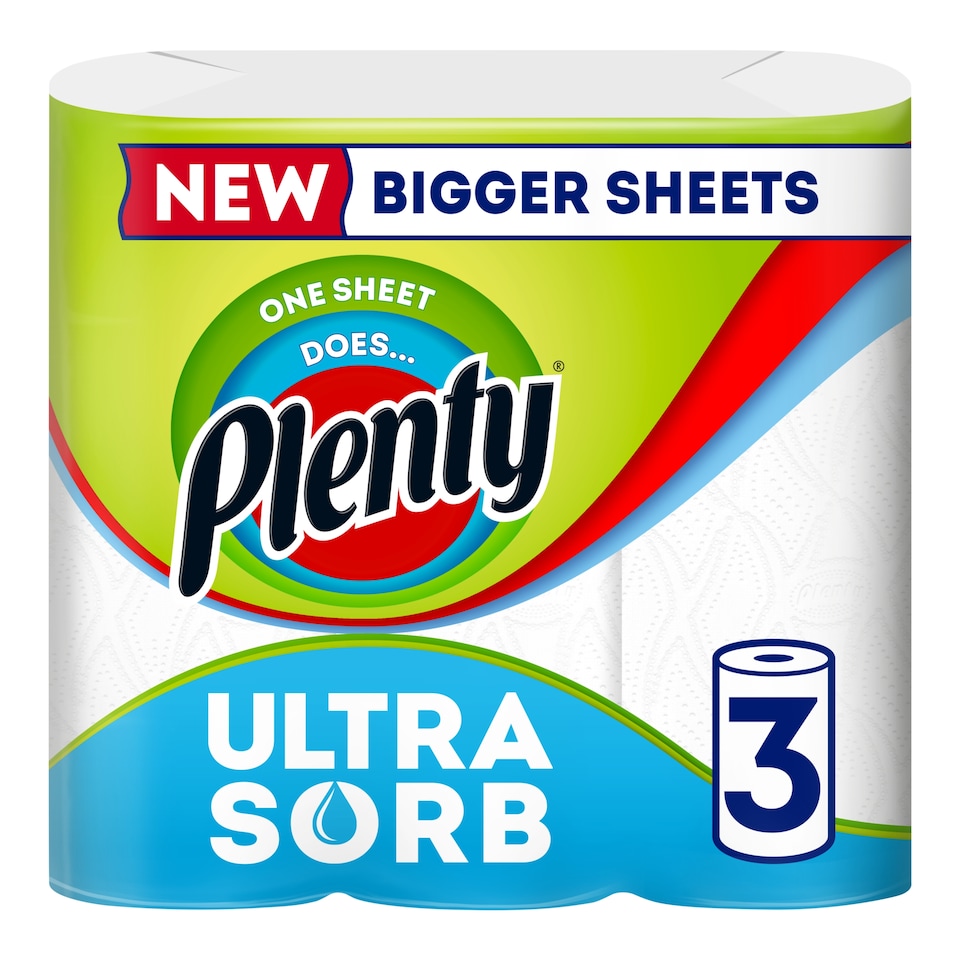image 1 of Plenty Ultrasorb Kitchen Roll 3 Rolls 