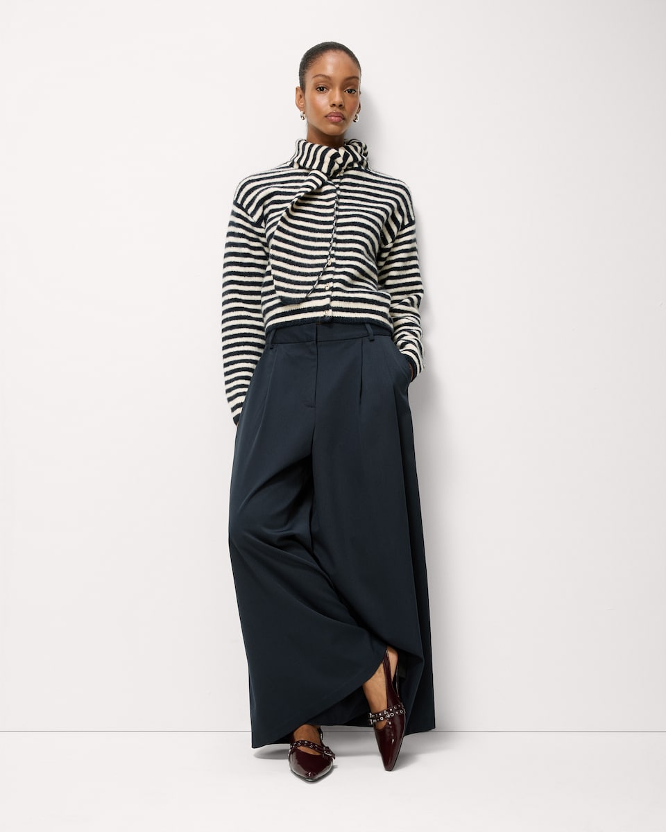 image 1 of F&F Striped Scarf Neck Cardigan  in Navy