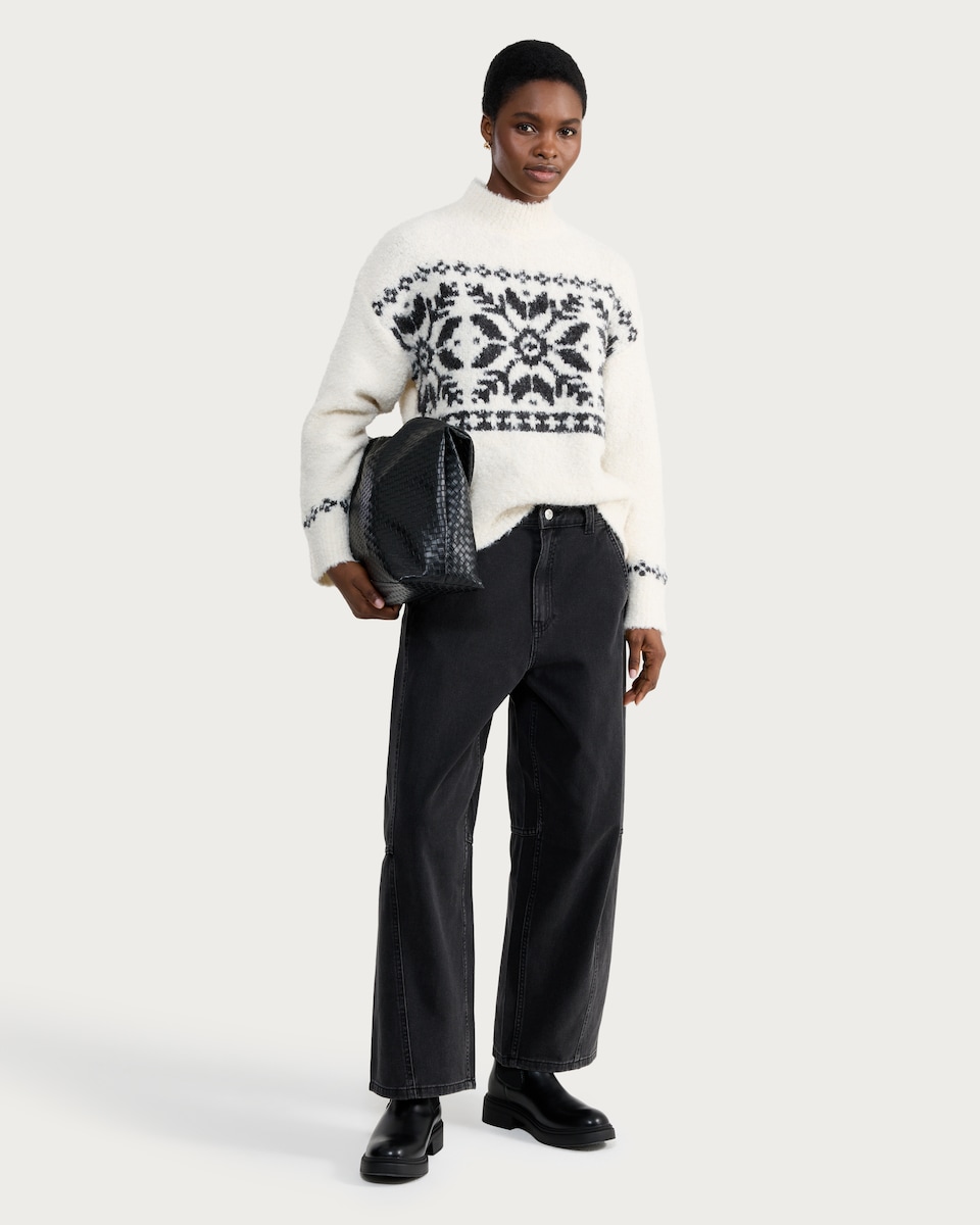 image 1 of F&F High Rise Seam Detail Barrel Leg Jeans in Black