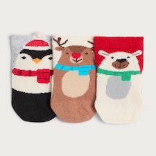F&F Baby 3-Pack Cotton Rich Festive Animal Ankle Socks in Multi