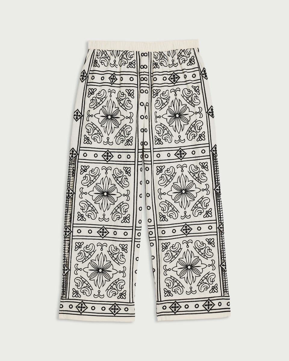 image 1 of The F&F Edit Pure Cotton Embroidered Trousers in Cream