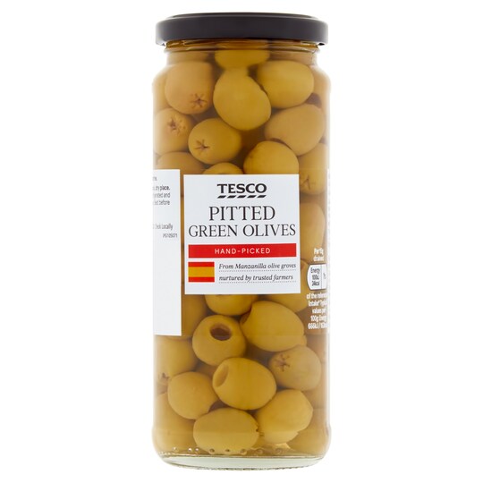Tesco Pitted Green Olives In Brine 340G Tesco Groceries