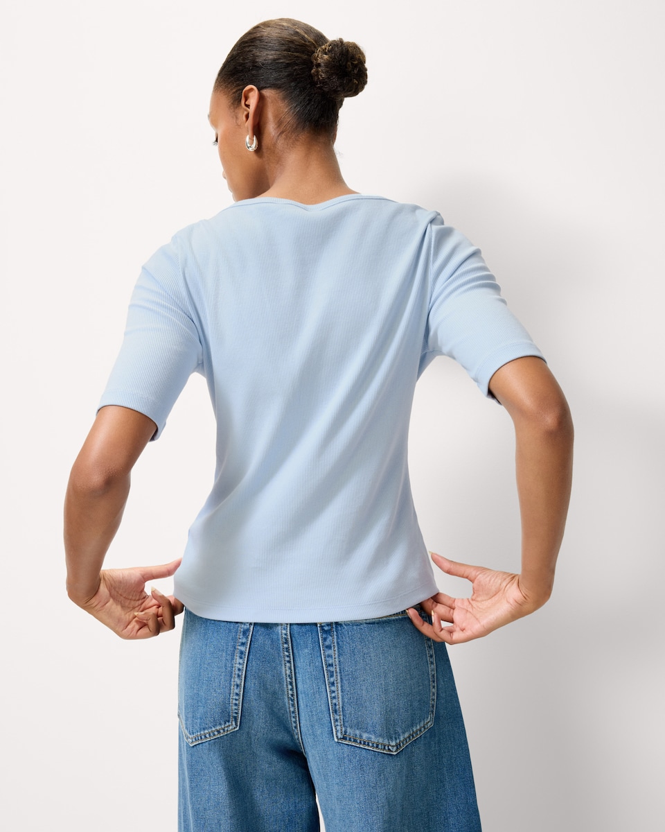 image 1 of F&F Cotton Rich Boat Neck Top in Blue