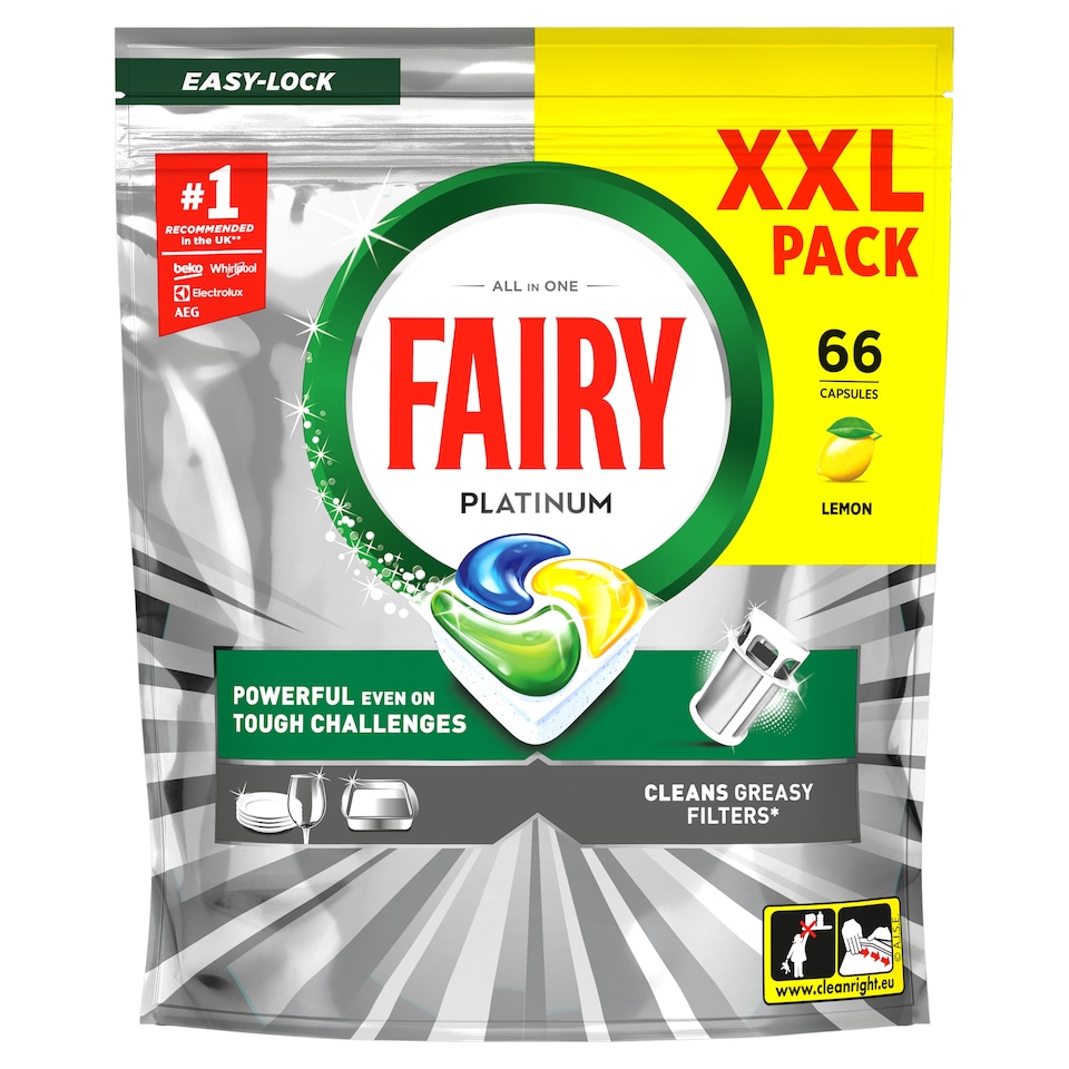 image 1 of Fairy Platinum All In One Dishwasher Lemon XXL pack 66 Capsules 983g