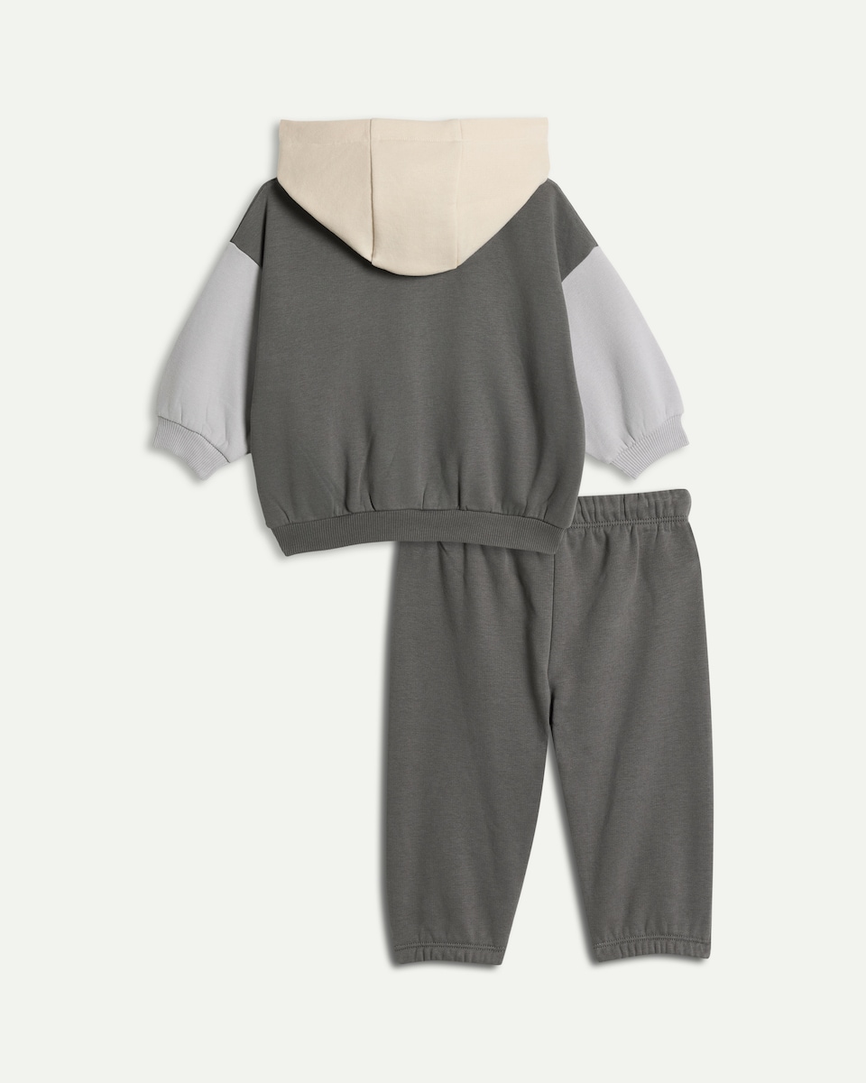 image 1 of F&F Baby 2-Piece Cotton Rich Colour Block Zip Up Hoodie and Joggers Set in Grey Marl