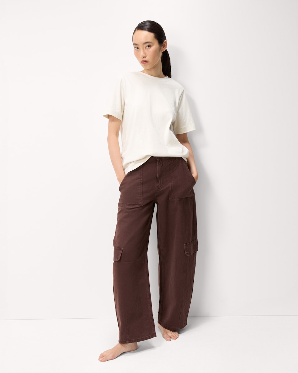 image 1 of F&F Pure Cotton Relaxed Fit Cargo Trousers in Chocolate