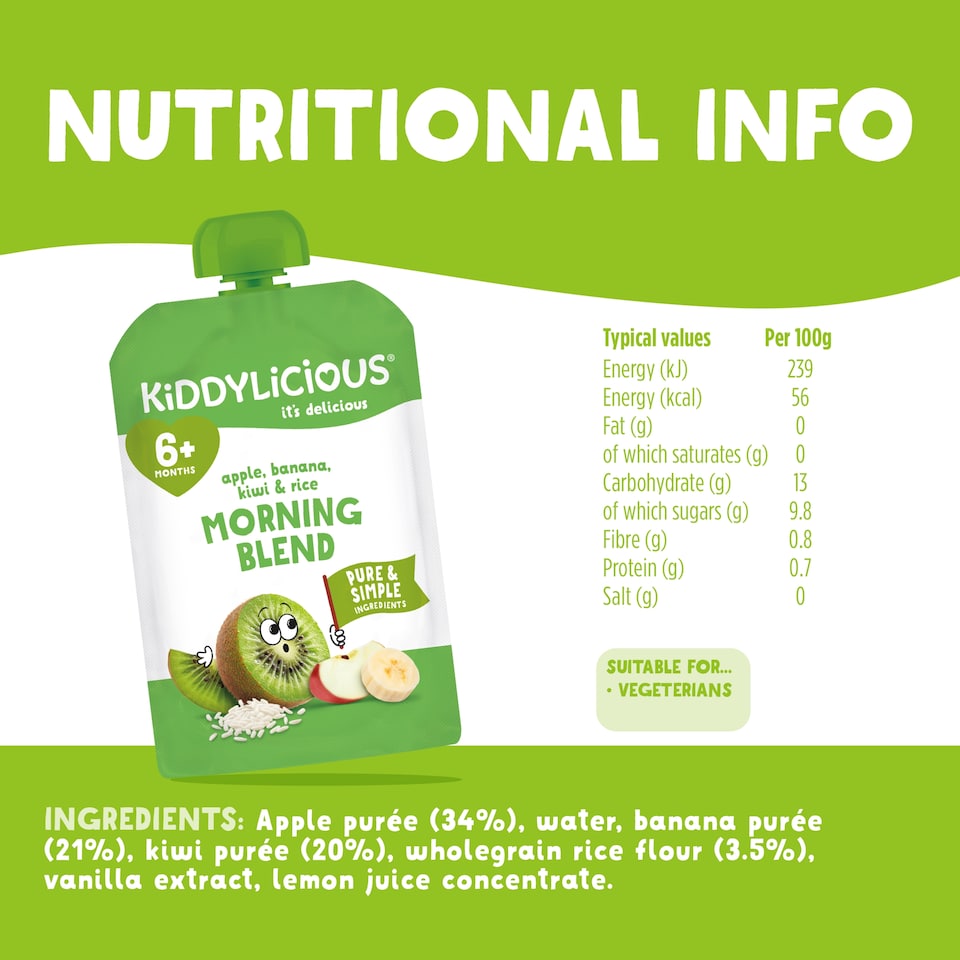 image 1 of Kiddylicious Morning Blend Apple, Banana, Kiwi and Rice 100g