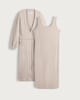 image 5 of F&F 2-Piece Ribbed Nightdress and Belted Robe Set in Neutral