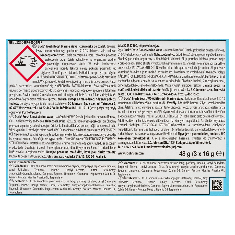 image 1 of Duck Fresh Boost Marine Wave Hanging Toilet Cleaner 3 x 16 g (48 g)