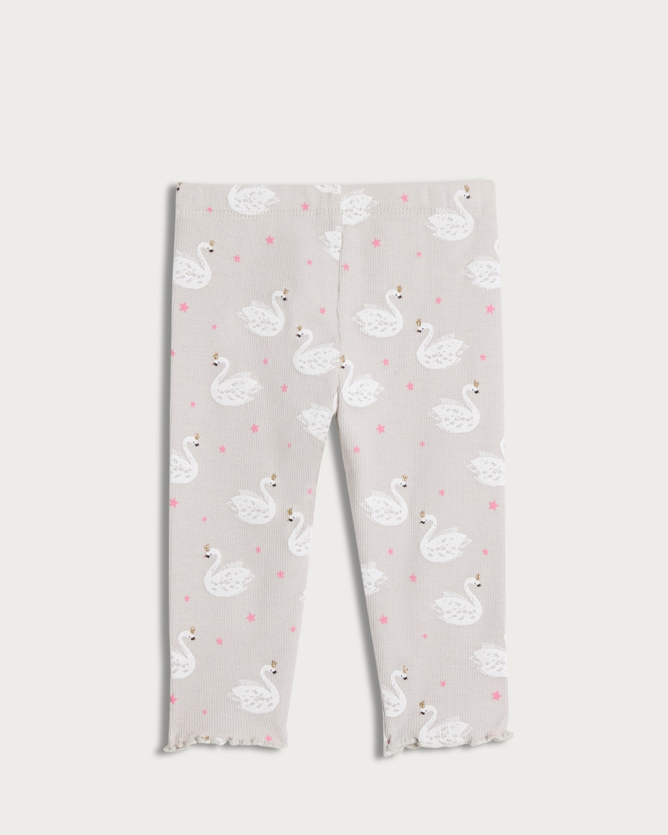 image 1 of F&F Baby 3-Pack Cotton Rich Fairy and Swan Print Leggings in Pink